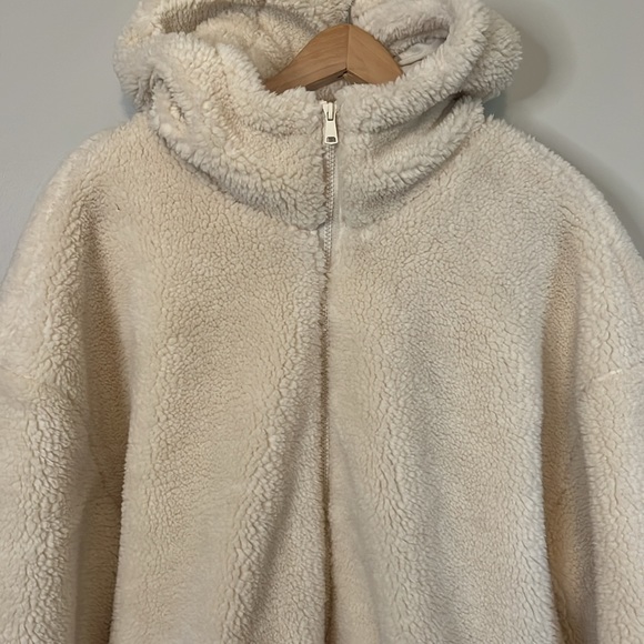 NWT GAP Sherpa Fleece Coat Jacket new full zip hooded ivory cream - Picture 2 of 7